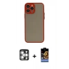MARSİLYAN™- iPhone 15 Pro Max Kılıf Ahenk Çizgi Serisi - Siyah Buffer Hayalet Cam Ekran Koruyucu + Gümüş PVD Metal Kamera Lens