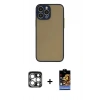 MARSİLYAN™- iPhone 15 Pro Max Kılıf Ahenk Çizgi Serisi - Siyah Buffer Hayalet Cam Ekran Koruyucu + Gümüş PVD Metal Kamera Lens
