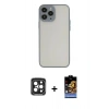 MARSİLYAN™- iPhone 15 Pro Max Kılıf Ahenk Çizgi Serisi - Siyah Buffer Hayalet Cam Ekran Koruyucu + PVD Metal Kamera Lens - SH