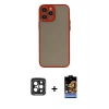 MARSİLYAN™- iPhone 15 Pro Max Kılıf Ahenk Çizgi Serisi - Siyah Buffer Hayalet Cam Ekran Koruyucu + PVD Metal Kamera Lens - SH