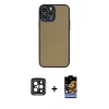 MARSİLYAN™- iPhone 15 Pro Max Kılıf Ahenk Çizgi Serisi - Siyah Buffer Hayalet Cam Ekran Koruyucu + PVD Metal Kamera Lens - SH