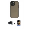 MARSİLYAN™- iPhone 15 Pro Max Kılıf Ahenk Çizgi Serisi - Siyah Buffer Hayalet Cam Ekran Koruyucu + Raze Metal Kamera Lens - LT