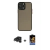 MARSİLYAN™- iPhone 15 Pro Max Kılıf Ahenk Çizgi Serisi - Siyah Buffer Hayalet Cam Ekran Koruyucu + Raze Metal Kamera Lens - GS