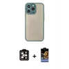 MARSİLYAN™- iPhone 15 Pro Max Kılıf Ahenk Çizgi Serisi - Siyah Buffer Hayalet Cam Ekran Koruyucu + Turuncu PVD Metal Kamera Lens
