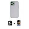 MARSİLYAN™- iPhone 15 Pro Max Kılıf Ahenk Çizgi Serisi - Siyah Buffer Hayalet Cam Ekran Koruyucu + Turuncu PVD Metal Kamera Lens