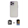 MARSİLYAN™- iPhone 15 Pro Max Kılıf Ahenk Çizgi Serisi - Siyah Buffer Hayalet Cam Ekran Koruyucu + Turuncu PVD Metal Kamera Lens