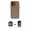 MARSİLYAN™- iPhone 15 Pro Max Kılıf Ahenk Çizgi Serisi - Siyah Buffer Hayalet Cam Ekran Koruyucu + Turuncu PVD Metal Kamera Lens
