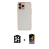 MARSİLYAN™- iPhone 15 Pro Max Kılıf Ahenk Çizgi Serisi - Siyah Buffer Hayalet Cam Ekran Koruyucu + Turuncu PVD Metal Kamera Lens
