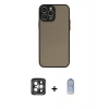 MARSİLYAN™- iPhone 15 Pro Max Kılıf Ahenk Çizgi Serisi - Siyah Joko Magic 5D Cam + Gri PVD Metal Kamera Lens