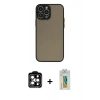 MARSİLYAN™- iPhone 15 Pro Max Kılıf Ahenk Çizgi Serisi - Siyah Polymer Nano Ekran Koruyucu + PVD Metal Kamera Lens - TU