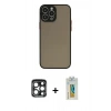 MARSİLYAN™- iPhone 15 Pro Max Kılıf Ahenk Çizgi Serisi - Siyah Polymer Nano Ekran Koruyucu + PVD Metal Kamera Lens - LT