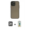 MARSİLYAN™- iPhone 15 Pro Max Kılıf Ahenk Çizgi Serisi - Siyah Polymer Nano Ekran Koruyucu + PVD Metal Kamera Lens - GI