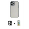 MARSİLYAN™- iPhone 15 Pro Max Kılıf Ahenk Çizgi Serisi - Siyah Polymer Nano Ekran Koruyucu + PVD Metal Kamera Lens - LT