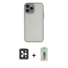 MARSİLYAN™- iPhone 15 Pro Max Kılıf Ahenk Çizgi Serisi - Siyah Polymer Nano Ekran Koruyucu + Siyah PVD Metal Kamera Lens