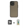 MARSİLYAN™- iPhone 15 Pro Max Kılıf Ahenk Çizgi Serisi - Siyah Polymer Nano Ekran Koruyucu + Siyah PVD Metal Kamera Lens