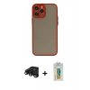 MARSİLYAN™- iPhone 15 Pro Max Kılıf Ahenk Çizgi Serisi - Siyah Polymer Nano Ekran Koruyucu + Siyah Raze Metal Kamera Lens