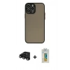 MARSİLYAN™- iPhone 15 Pro Max Kılıf Ahenk Çizgi Serisi - Siyah Polymer Nano Ekran Koruyucu + Siyah Raze Metal Kamera Lens