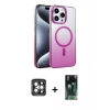 MARSİLYAN™- iPhone 15 Pro Max Kılıf Ahenk Doku Özel Seri - Şeffaf 360 Full Body Arka Koruyucu + PVD Metal Kamera Lens - GI
