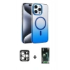 MARSİLYAN™- iPhone 15 Pro Max Kılıf Ahenk Doku Özel Seri - Şeffaf 360 Full Body Arka Koruyucu + PVD Metal Kamera Lens - GS