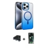 MARSİLYAN™- iPhone 15 Pro Max Kılıf Ahenk Doku Özel Seri - Şeffaf 360 Full Body Arka Koruyucu + Raze Metal Kamera Lens - LT