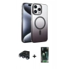 MARSİLYAN™- iPhone 15 Pro Max Kılıf Ahenk Doku Özel Seri - Şeffaf 360 Full Body Arka Koruyucu + Raze Metal Kamera Lens - LT