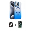 MARSİLYAN™- iPhone 15 Pro Max Kılıf Ahenk Doku Özel Seri - Şeffaf 360 Full Body Arka Koruyucu + PVD Metal Kamera Lens - TU