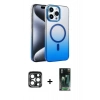 MARSİLYAN™- iPhone 15 Pro Max Kılıf Ahenk Doku Özel Seri - Şeffaf 360 Full Body Arka Koruyucu + PVD Metal Kamera Lens - LT