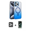 MARSİLYAN™- iPhone 15 Pro Max Kılıf Ahenk Doku Özel Seri - Şeffaf 360 Full Body Arka Koruyucu + PVD Metal Kamera Lens - SH