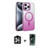 MARSİLYAN™- iPhone 15 Pro Max Kılıf Ahenk Doku Özel Seri - Şeffaf 360 Full Body Arka Koruyucu + PVD Metal Kamera Lens - TU