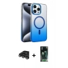 MARSİLYAN™- iPhone 15 Pro Max Kılıf Ahenk Doku Özel Seri - Şeffaf 360 Full Body Arka Koruyucu + Raze Metal Kamera Lens - TMGI