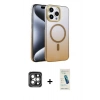 MARSİLYAN™- iPhone 15 Pro Max Kılıf Ahenk Doku Özel Seri - Şeffaf Pasifik Cam Ekran Koruyucu + PVD Metal Kamera Lens - GI