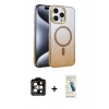 MARSİLYAN™- iPhone 15 Pro Max Kılıf Ahenk Doku Özel Seri - Şeffaf Pasifik Cam Ekran Koruyucu + PVD Metal Kamera Lens - TU