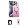 MARSİLYAN™- iPhone 15 Pro Max Kılıf Ahenk Doku Özel Seri - Şeffaf Pasifik Cam Ekran Koruyucu + PVD Metal Kamera Lens - TU