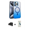 MARSİLYAN™- iPhone 15 Pro Max Kılıf Ahenk Doku Özel Seri - Şeffaf Pasifik Cam Ekran Koruyucu + Raze Metal Kamera Lens - TMGI