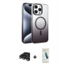 MARSİLYAN™- iPhone 15 Pro Max Kılıf Ahenk Doku Özel Seri - Şeffaf Pasifik Cam Ekran Koruyucu + Raze Metal Kamera Lens - TMGI