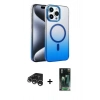 MARSİLYAN™- iPhone 15 Pro Max Kılıf Ahenk Doku Özel Seri - Siyah 360 Mat Full Body Arka Koruyucu + Raze Metal Kamera Lens - GS