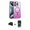 MARSİLYAN™- iPhone 15 Pro Max Kılıf Ahenk Doku Özel Seri - Siyah 360 Mat Full Body Arka Koruyucu + Raze Metal Kamera Lens - SH