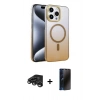 MARSİLYAN™- iPhone 15 Pro Max Kılıf Ahenk Doku Özel Seri - Siyah 3D Antistatik Hayalet Cam Ekran Koruyucu + Raze Metal Kamera Lens - TMGI