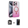 MARSİLYAN™- iPhone 15 Pro Max Kılıf Ahenk Doku Özel Seri - Siyah 3D Antistatik Hayalet Cam Ekran Koruyucu + PVD Metal Kamera Lens - TU