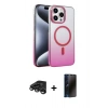 MARSİLYAN™- iPhone 15 Pro Max Kılıf Ahenk Doku Özel Seri - Siyah 3D Antistatik Hayalet Cam Ekran Koruyucu + Raze Metal Kamera Lens - TMGI