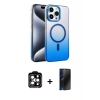 MARSİLYAN™- iPhone 15 Pro Max Kılıf Ahenk Doku Özel Seri - Siyah 3D Antistatik Hayalet Cam Ekran Koruyucu + PVD Metal Kamera Lens - TU