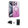 MARSİLYAN™- iPhone 15 Pro Max Kılıf Ahenk Doku Özel Seri - Siyah 3D Antistatik Hayalet Cam Ekran Koruyucu + Raze Metal Kamera Lens - SH