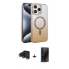 MARSİLYAN™- iPhone 15 Pro Max Kılıf Ahenk Doku Özel Seri - Siyah 3D Antistatik Hayalet Cam Ekran Koruyucu + Raze Metal Kamera Lens - LT