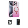 MARSİLYAN™- iPhone 15 Pro Max Kılıf Ahenk Doku Özel Seri - Siyah 3D Antistatik Hayalet Cam Ekran Koruyucu + PVD Metal Kamera Lens - LT