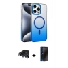 MARSİLYAN™- iPhone 15 Pro Max Kılıf Ahenk Doku Özel Seri - Siyah 3D Antistatik Hayalet Cam Ekran Koruyucu + Raze Metal Kamera Lens - LT