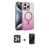MARSİLYAN™- iPhone 15 Pro Max Kılıf Ahenk Doku Özel Seri - Siyah 3D Antistatik Hayalet Cam Ekran Koruyucu + PVD Metal Kamera Lens - SH