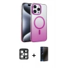 MARSİLYAN™- iPhone 15 Pro Max Kılıf Ahenk Doku Özel Seri - Siyah 3D Antistatik Hayalet Cam Ekran Koruyucu + PVD Metal Kamera Lens - LT
