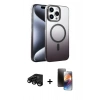 MARSİLYAN™- iPhone 15 Pro Max Kılıf Ahenk Doku Özel Seri - Siyah 3D Antistatik Mat Seramik Nano Ekran Koruyucu + Raze Metal Kamera Lens - SH