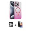 MARSİLYAN™- iPhone 15 Pro Max Kılıf Ahenk Doku Özel Seri - Siyah 3D Antistatik Mat Seramik Nano Ekran Koruyucu + Gümüş PVD Metal Kamera Lens