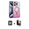 MARSİLYAN™- iPhone 15 Pro Max Kılıf Ahenk Doku Özel Seri - Siyah 3D Antistatik Mat Seramik Nano Ekran Koruyucu + Siyah PVD Metal Kamera Lens